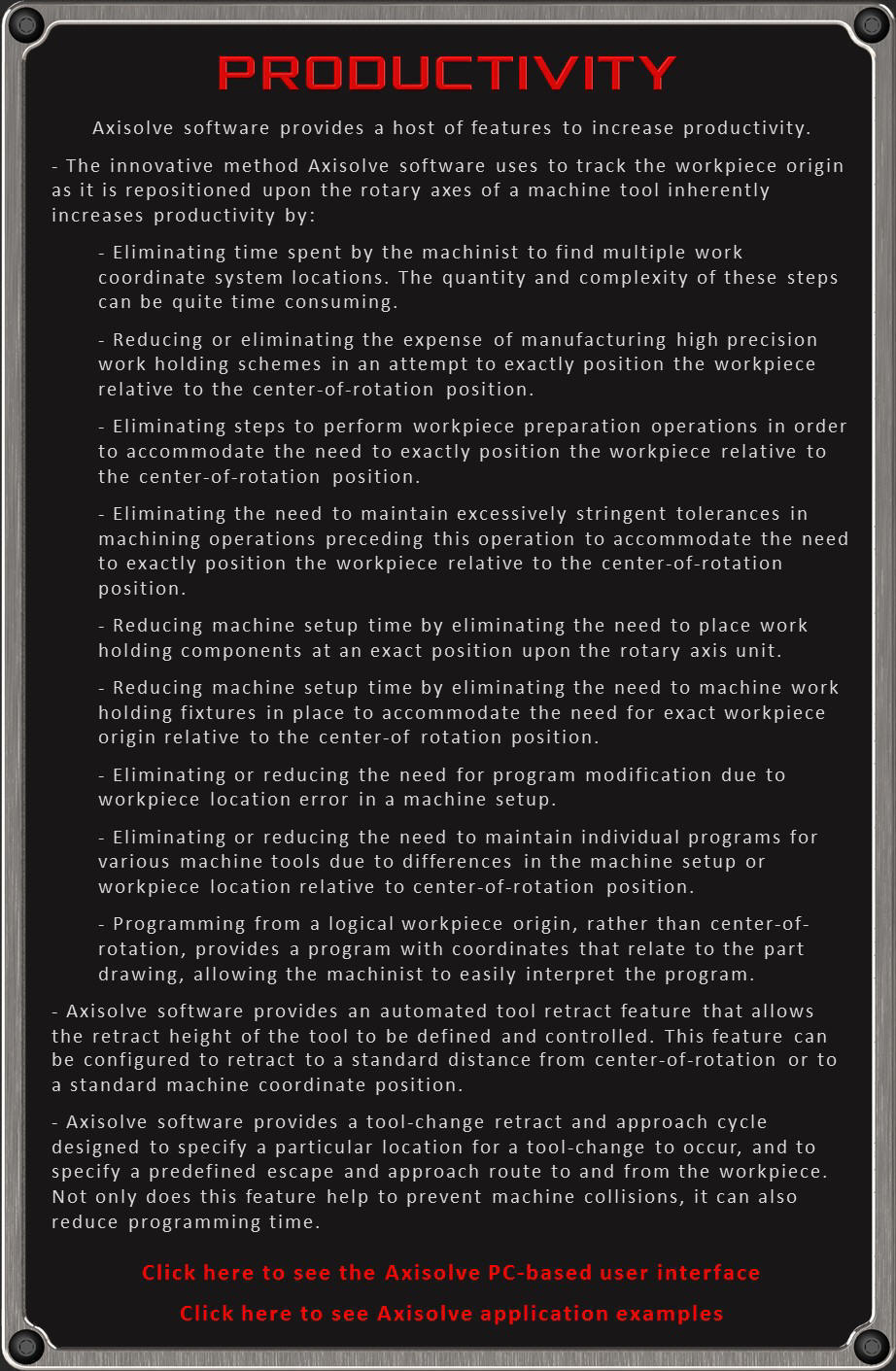 Description of how Axisolve improves productivity